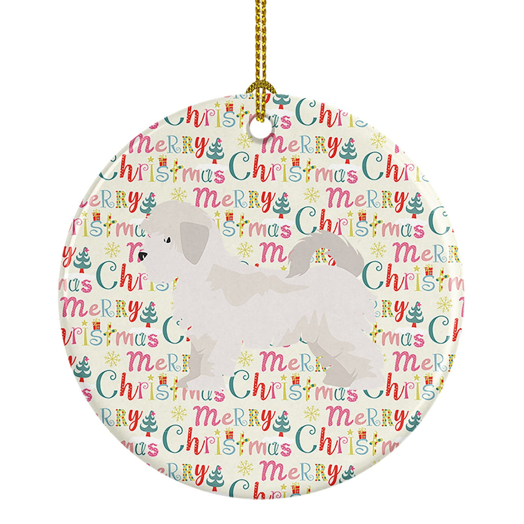 Maltese Puppy Cut Merry Christmas Ceramic Ornament