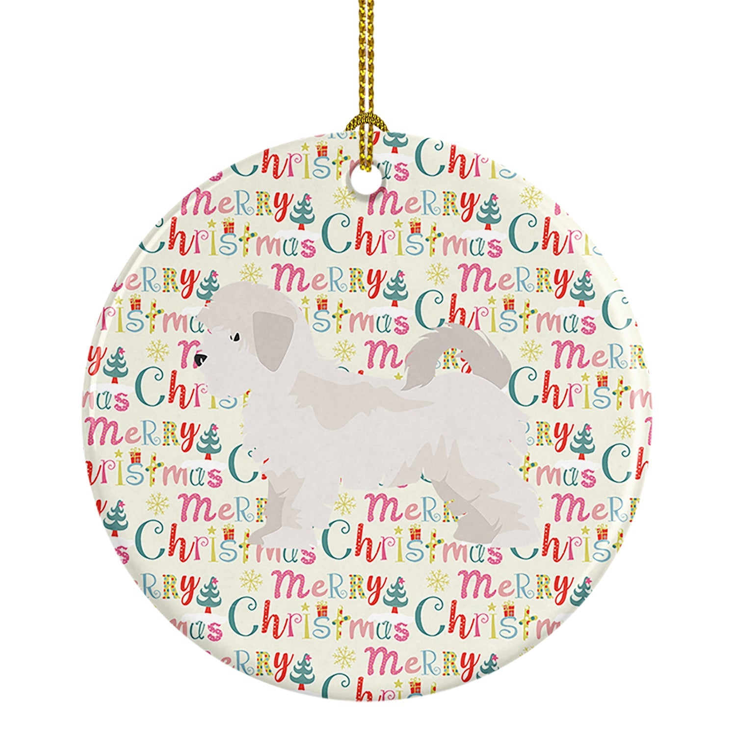 Maltese Puppy Cut Merry Christmas Ceramic Ornament