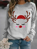 Loose Christmas Print Fleece Sweater for Women