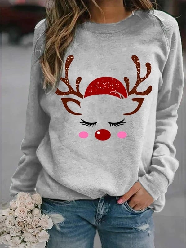 Loose Christmas Print Fleece Sweater for Women