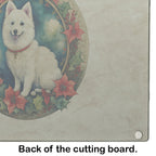 Japanese Spitz Christmas Flowers Glass Cutting Board