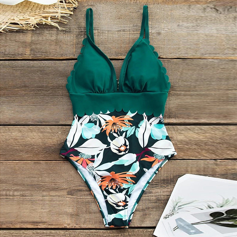 High-Waisted Printed One-Piece Swimsuit Set for Women