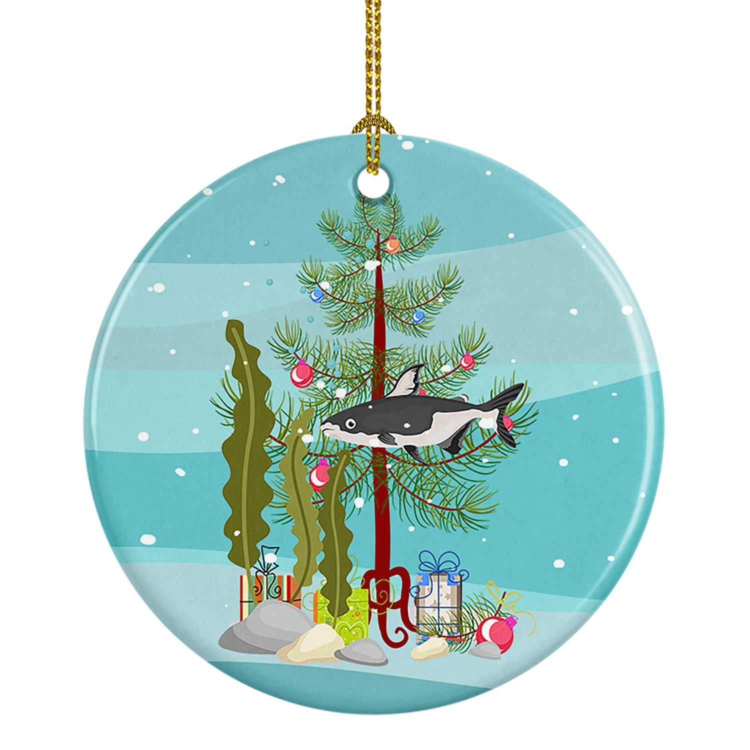 Iridescent Shark Merry Christmas Ceramic Ornament