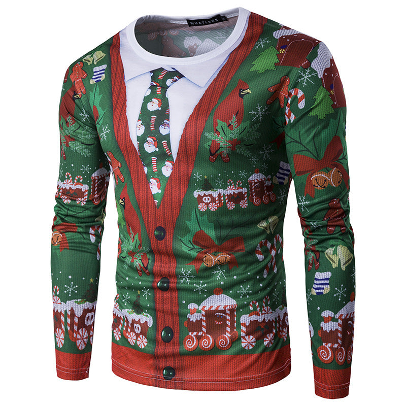 3D Christmas Tree Men's Long Sleeve T-Shirt with Tie | Streetwear