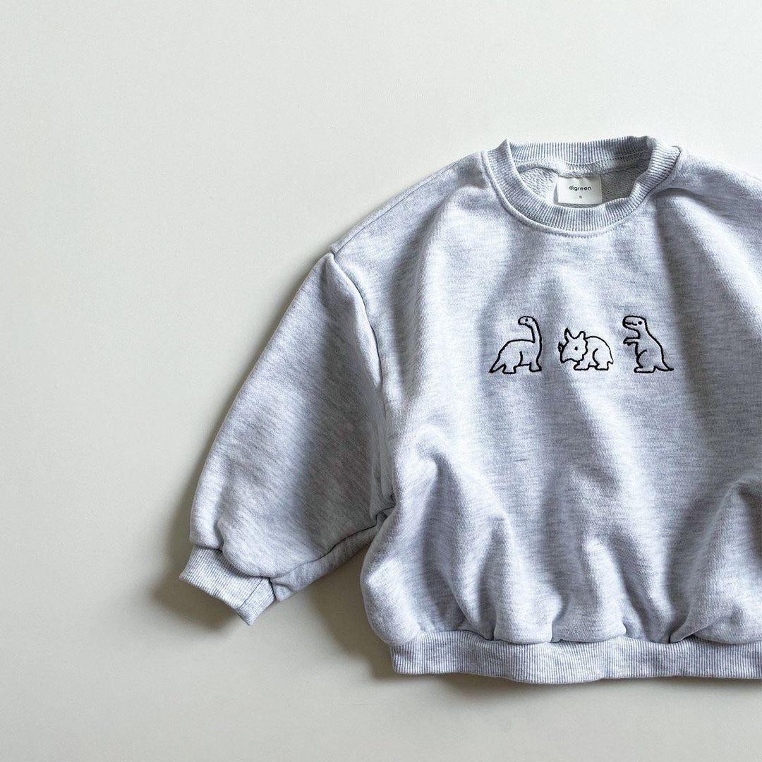 Dinosaur Cartoon Embroidery Long Sleeve Sweater