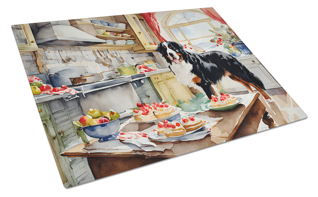 Bernese Mountain Dog Christmas Cookies Glass Cutting Board
