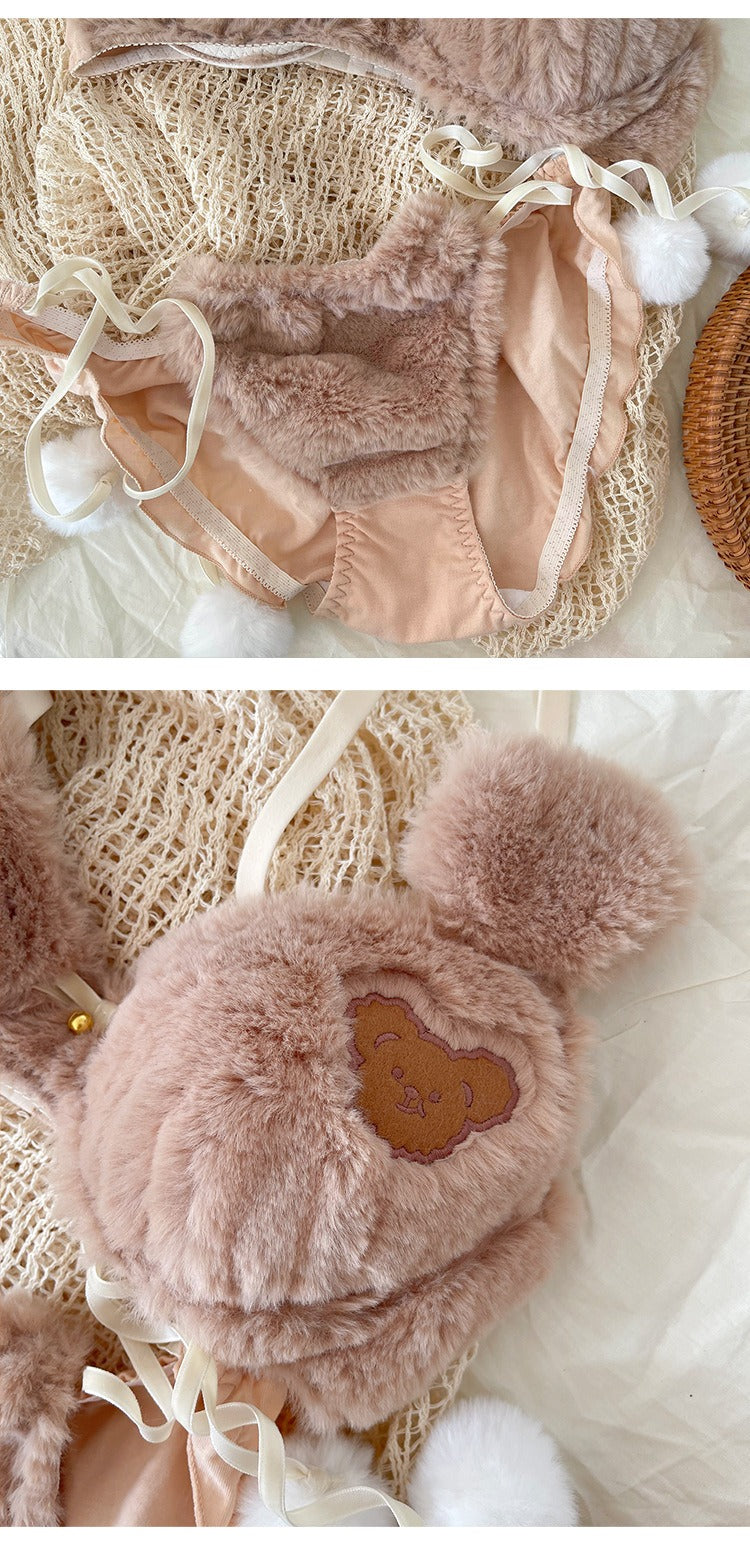Girls Cartoon Bear Bra & Underwear Set