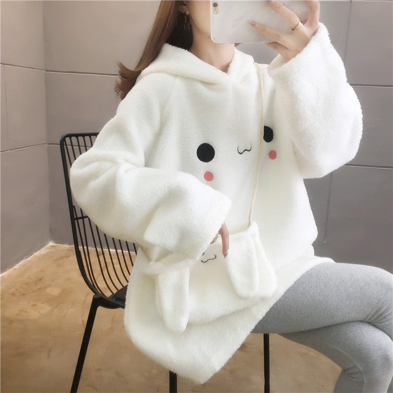 Cute Long Rabbit Ears Lamb Wool Hooded Sweater