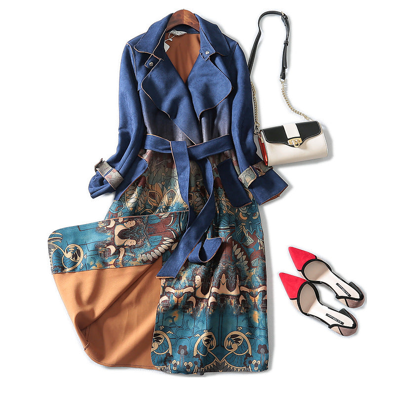 Plus Size Velvet Long Sleeve Trench Coat with Suit Collar