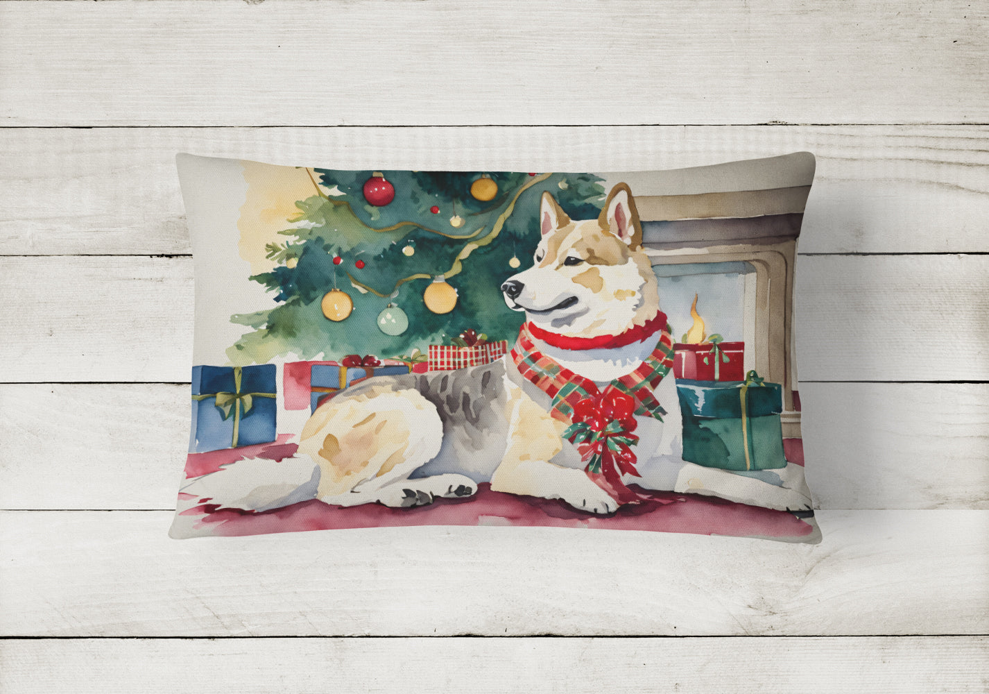 Akita Christmas Throw Pillow