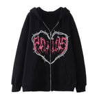 Y2K Oversized Hoodie with Graffiti Heart Print for Women | Streetwear