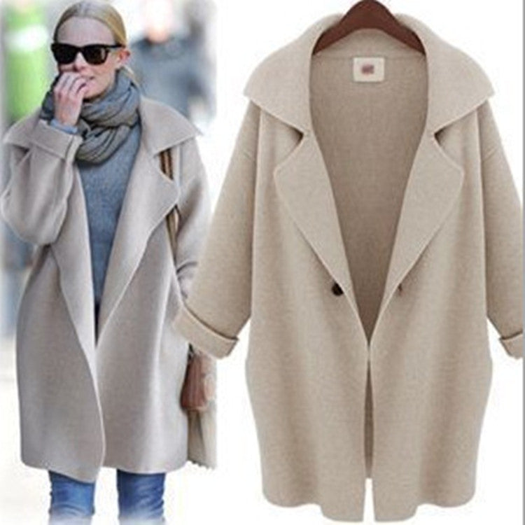 Mid-Length Suit Collar Knitted Jacket for Women
