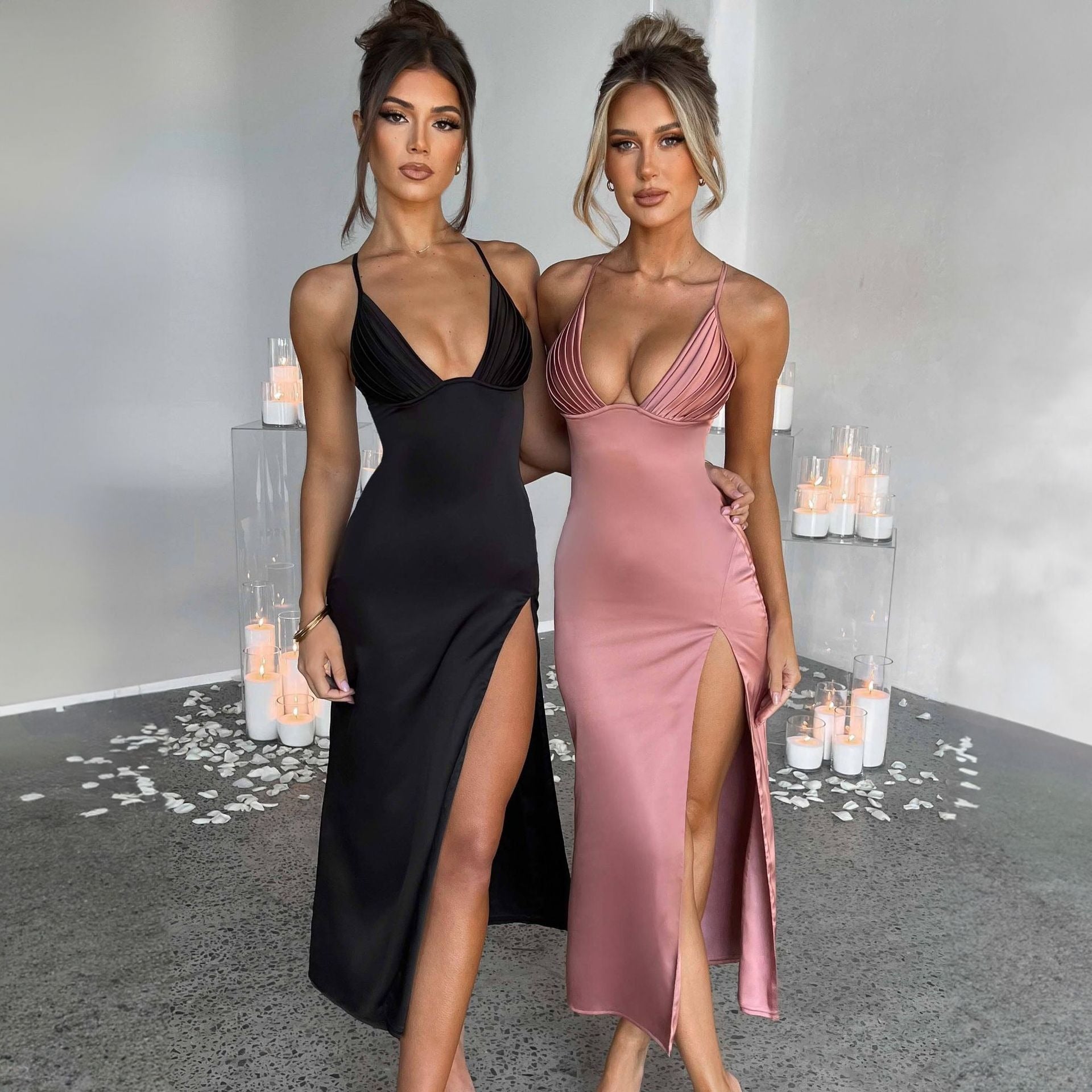 Women's Deep V Spaghetti Strap Bodycon Dress