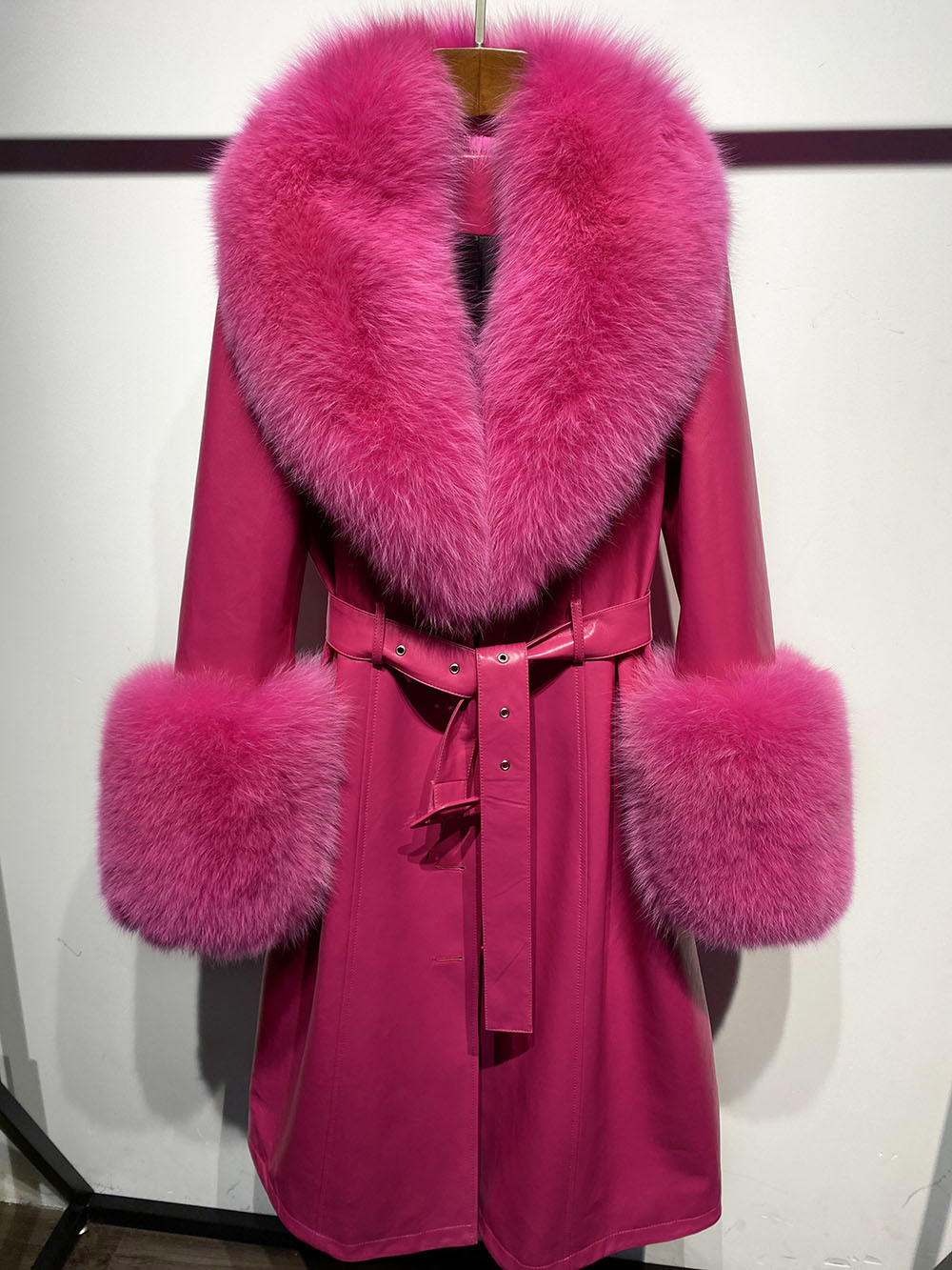 Leather Coat with Fox Fur