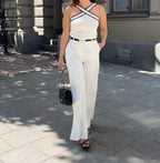 Criss-Cross Strap Contrast-Trim Knit Crop Top