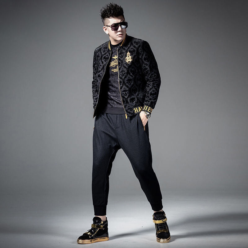 Men's Velvet Embroidered Baseball Jacket for Autumn/Winter