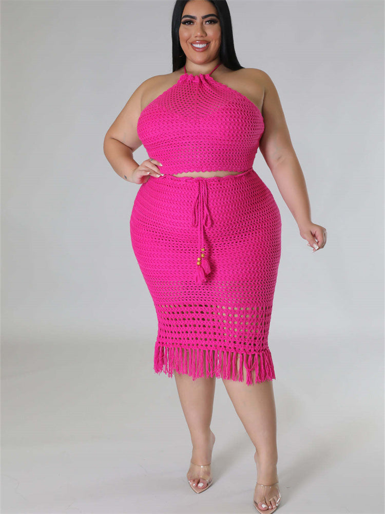 Plus Size 2-Piece Skirt Set with Crop Top and Maxi Skirt