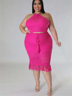 Plus Size 2-Piece Skirt Set with Crop Top and Maxi Skirt