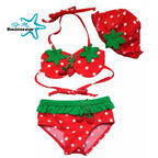 Cartoon Strawberry Bikini for Baby Girls with Hat