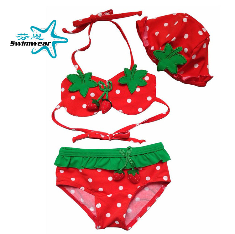 Cartoon Strawberry Bikini for Baby Girls with Hat