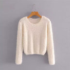Solid Color Round Neck Pullover Sweater for Women | Streetwear