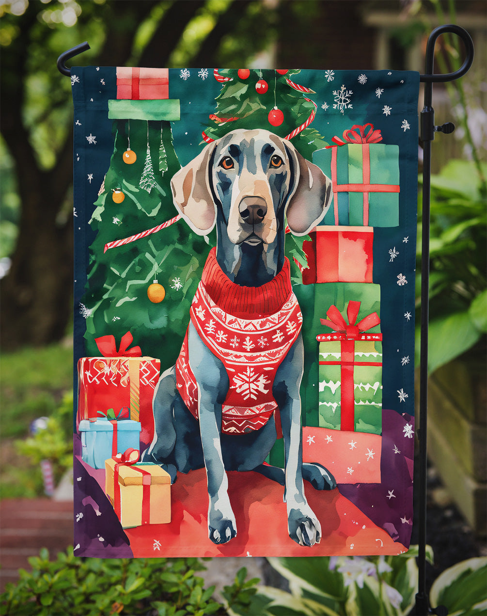 Weimaraner Christmas Garden Flag