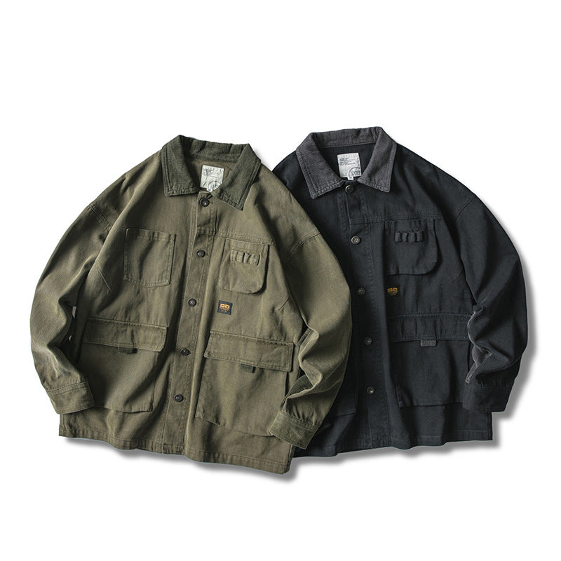 Men's Loose Workwear Jacket with Corduroy Collar