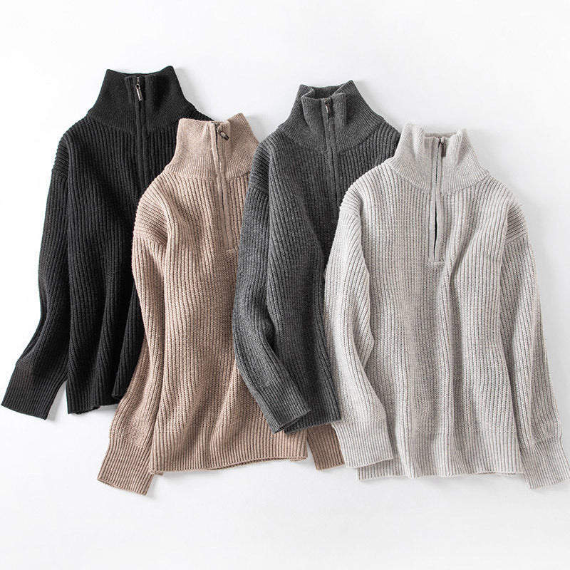 Loose Striped Half Cardigan Pullover Sweater | Streetwear