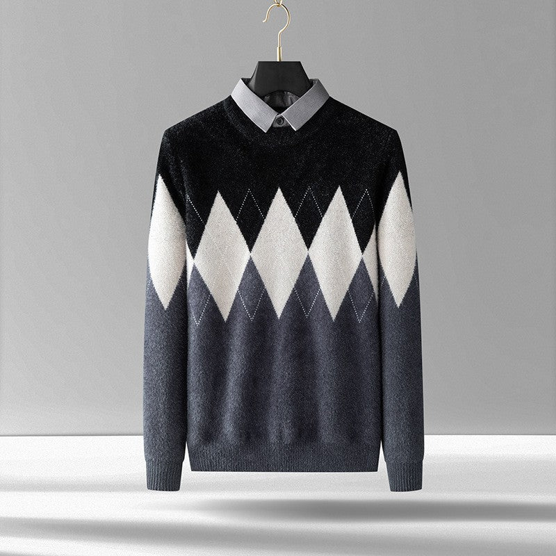 Men's Plus Fleece Two-Piece Shirt Collar Top