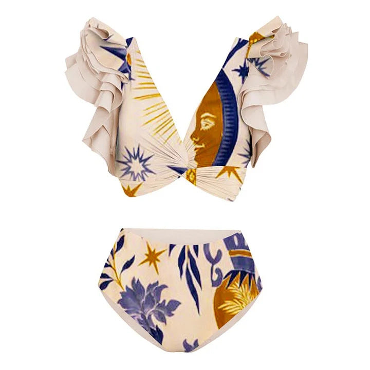 2024 New European Style Ruffled Print Bikini Set