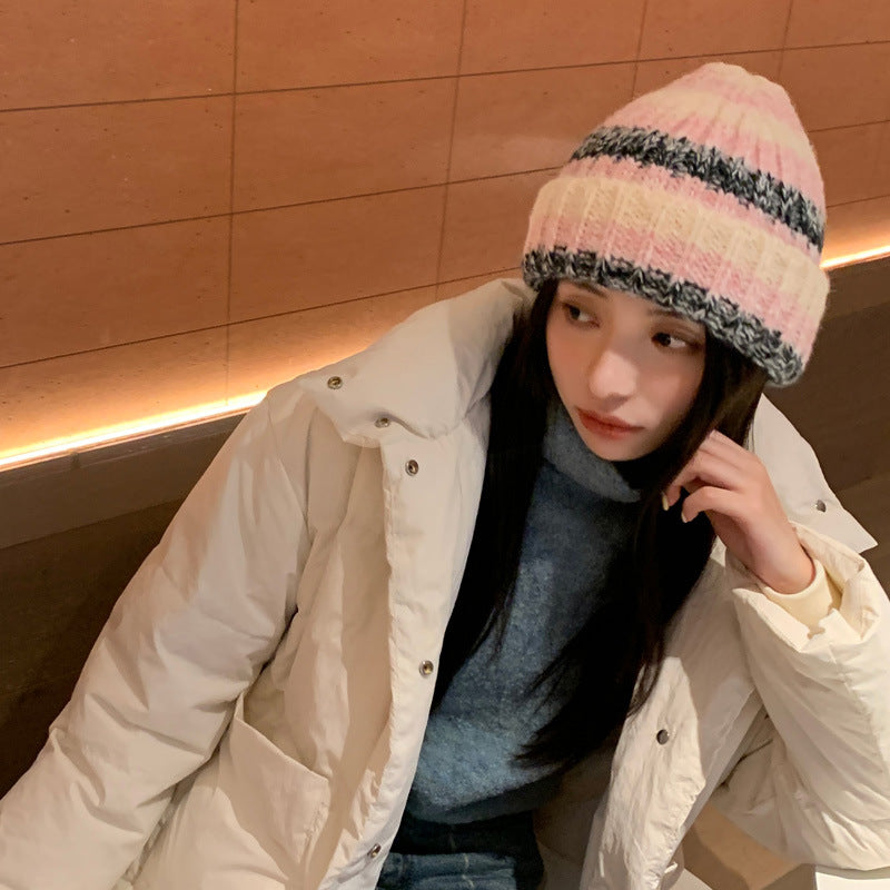 Japanese Thick Striped Wool Peplum Wrap for Warmth