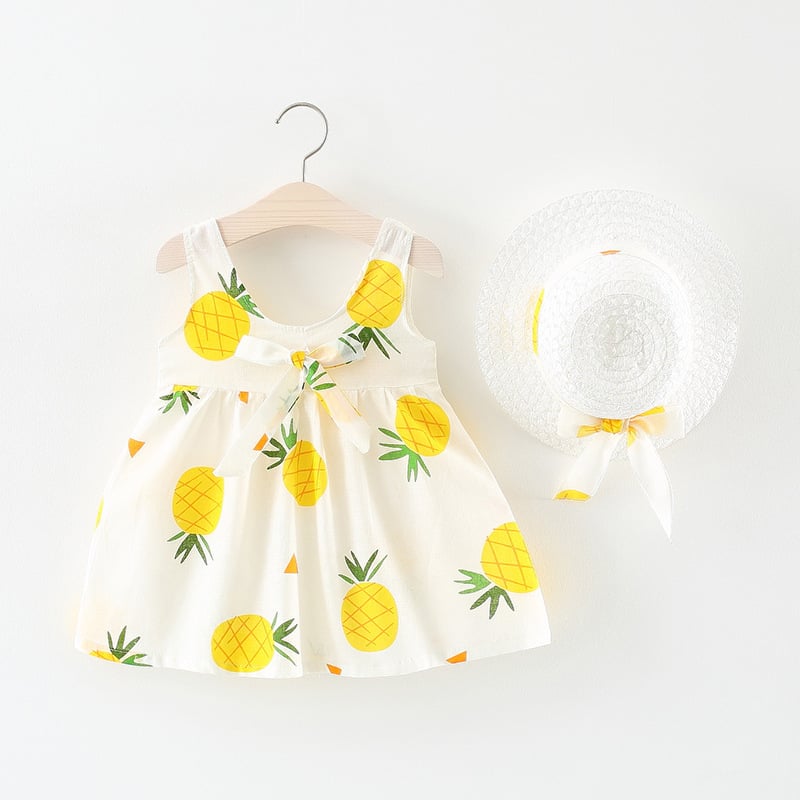 Girls' Summer Princess Dress with Bow and Hat | Embroidered Cap