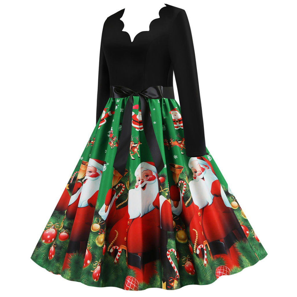 Christmas Rock Long Sleeve Floral Print Dress