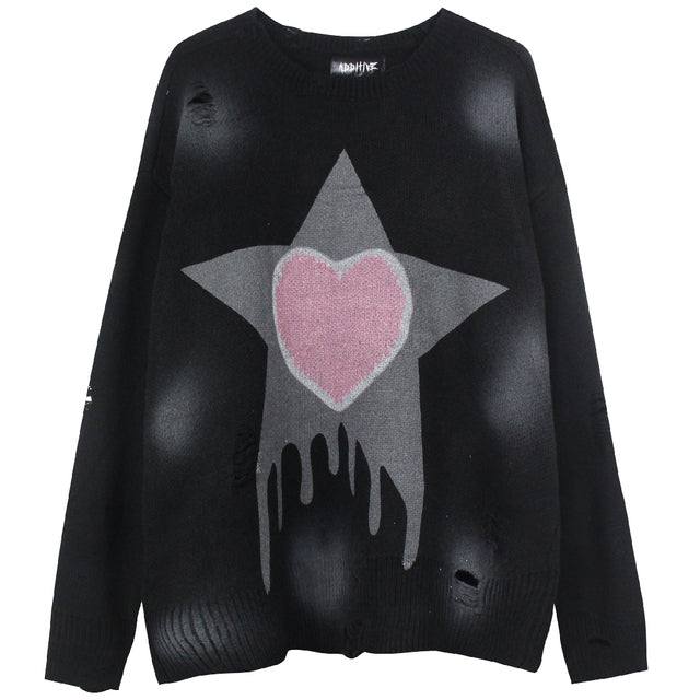 Retro Hand-Painted Heart Hip Hop Sweater for Couples
