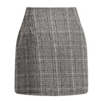 High-Waisted Plaid Pencil Wool Mini Skirt