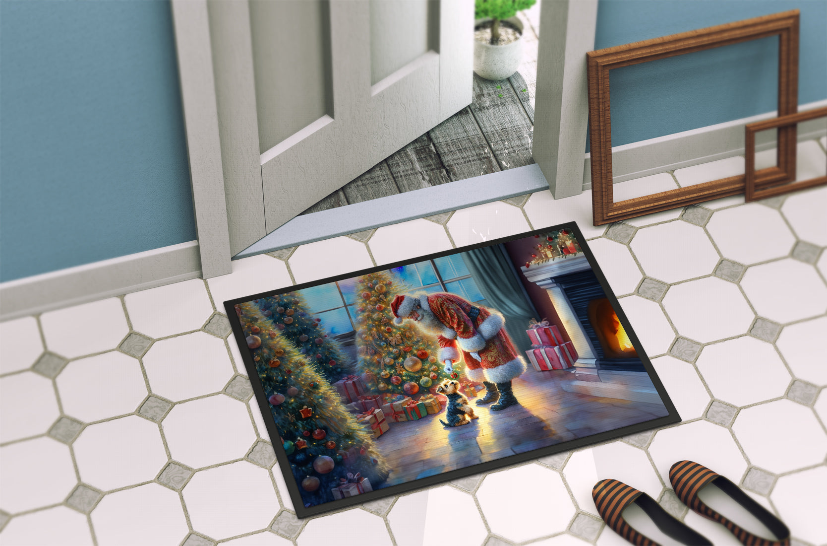 Australian Terrier and Santa Claus Doormat
