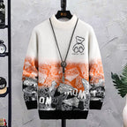 Men's Fashion Patchwork Hip Hop Crew Neck Sweater