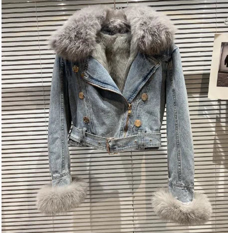 JANET Fur Denim Jacket with Removable Fox Fur (One Piece)