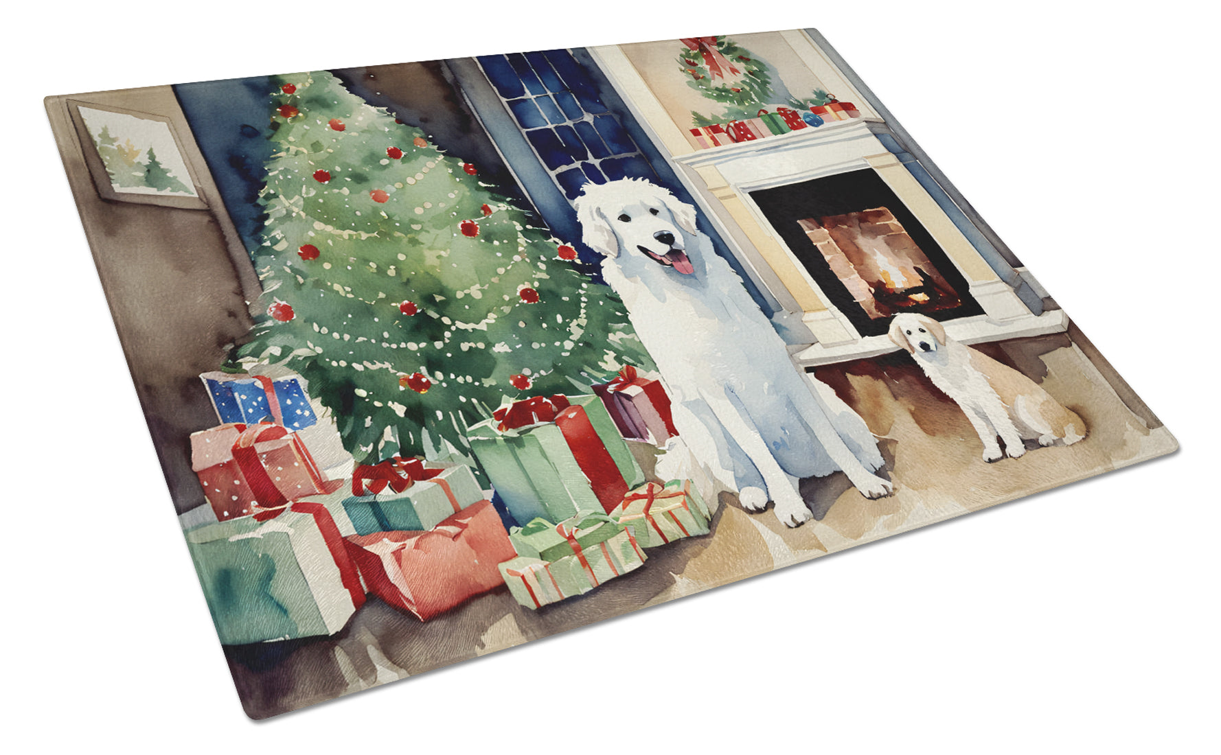 Kuvasz Cozy Christmas Glass Cutting Board