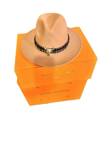 Wool Fedora Hat With Punk Ribbon | Embroidered Cap