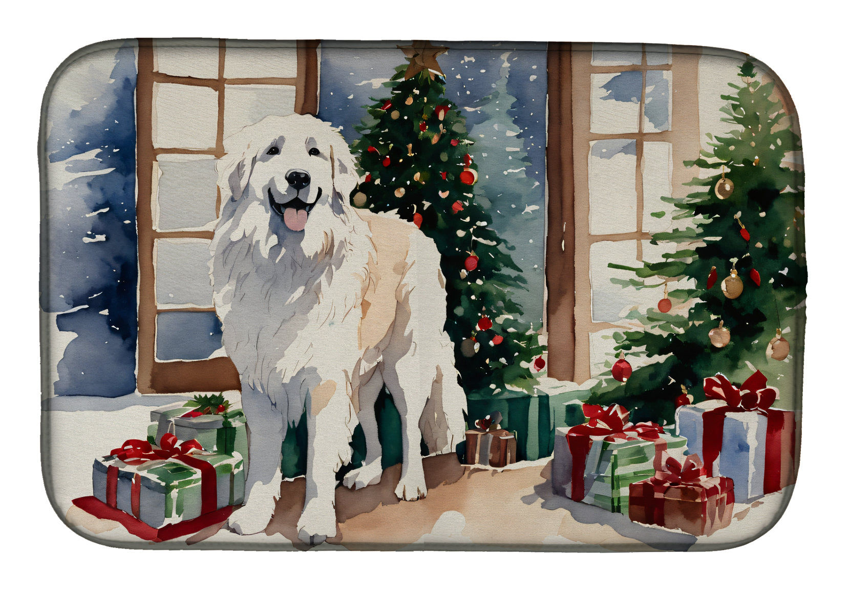 Great Pyrenees Cozy Christmas Dish Drying Mat