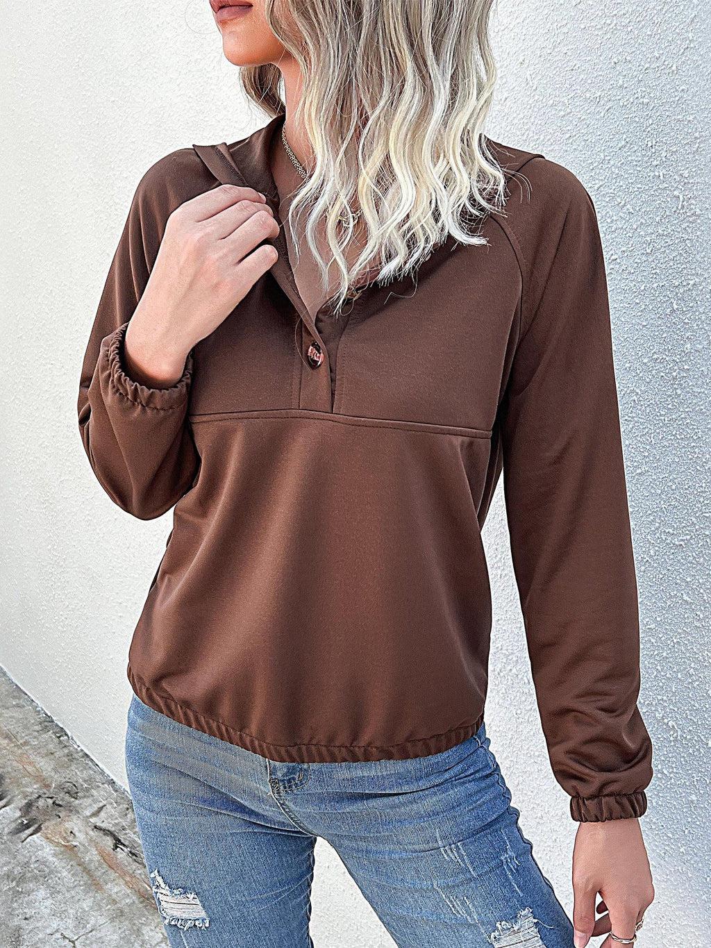 Casual Hooded Button Patchwork Pullover Sweatshirt | Streetwear