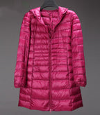 Mid-Length Lightweight Hooded Down Jacket Plus Size