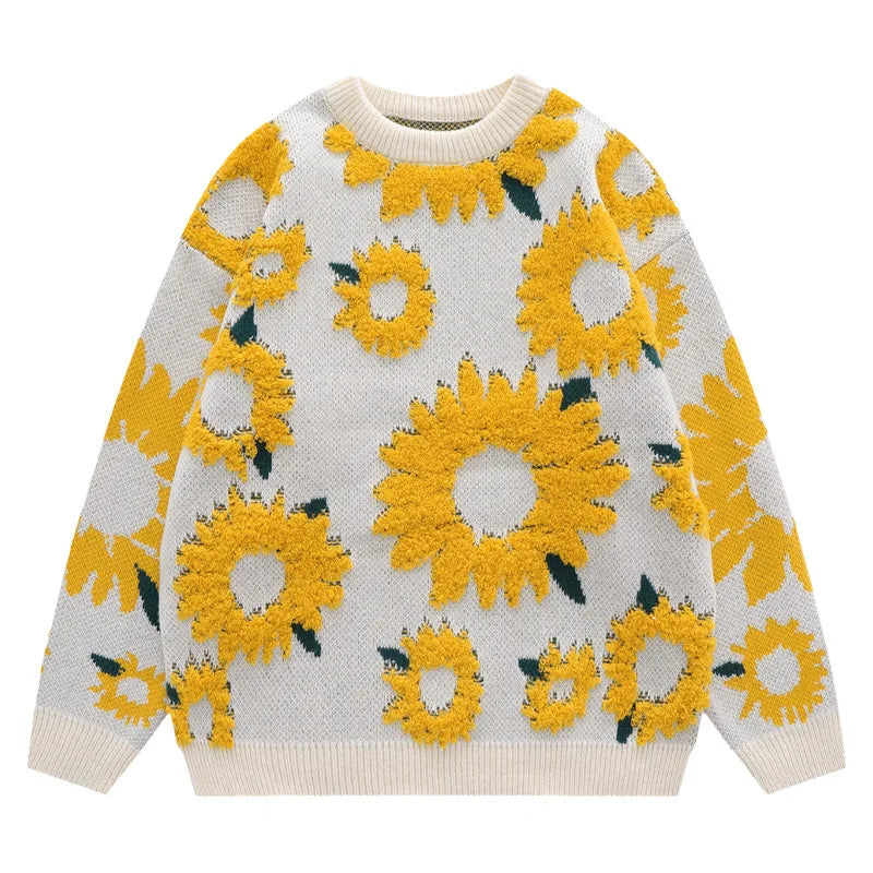 Couples Oversize Knit Sweater with Chrysanthemum Print