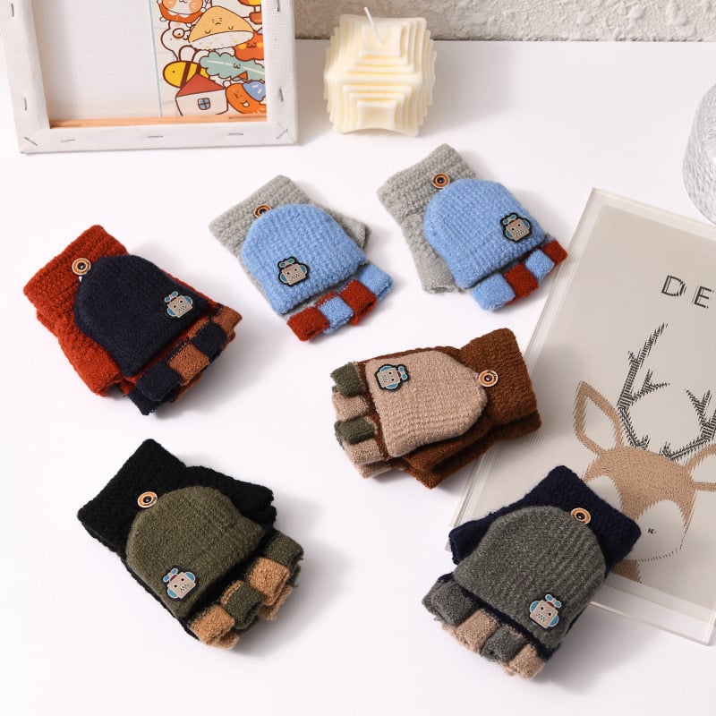 Cute Knitted Half-Finger Gloves for Kids