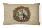 Siberian Husky Christmas Flowers Throw Pillow