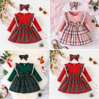 Girl's Plaid Long Sleeve Dress for Christmas Style