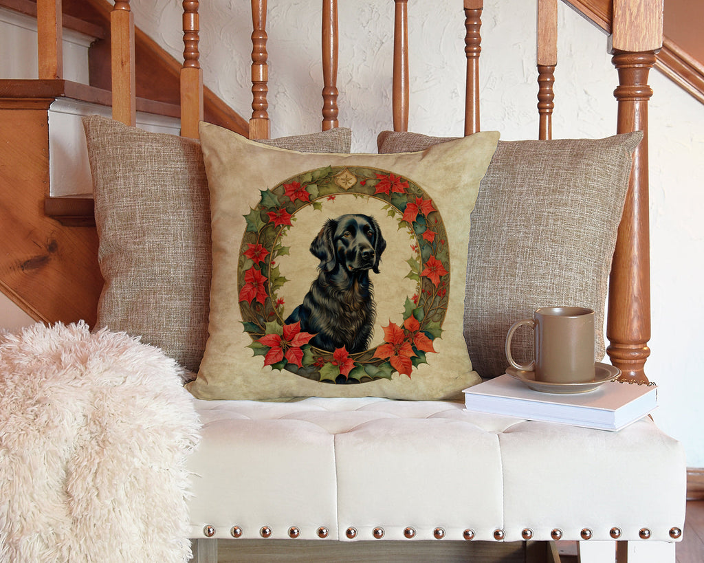 Flat-Coated Retriever Christmas Flowers Throw Pillow