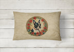 Boston Terrier Christmas Flowers Throw Pillow
