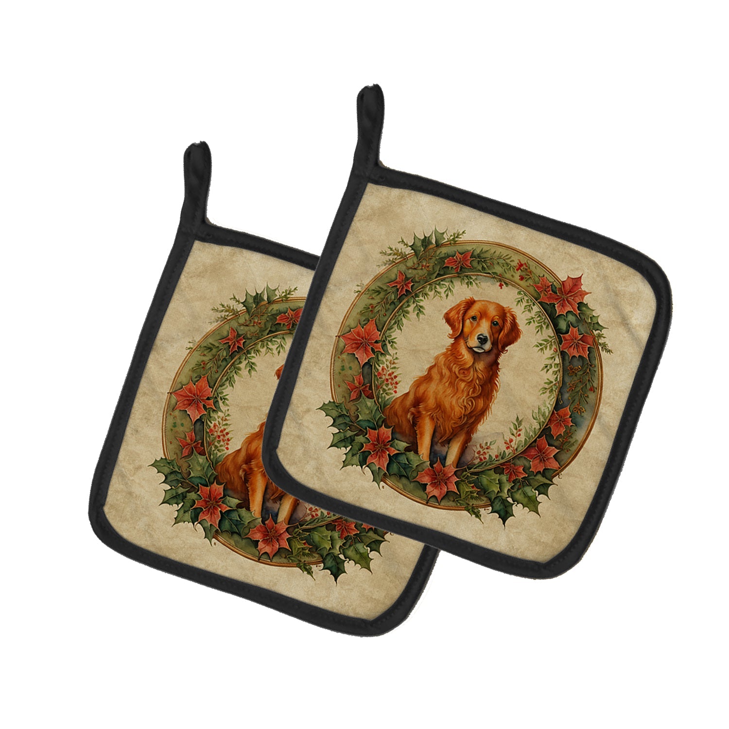 Nova Scotia Duck Tolling Retriever Christmas Flowers Pair of Pot Holders